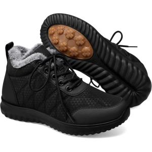 SHIBEVER Snow Boots for Women Winter: Warm Fur Lined Ankle Snow Booties Anti-Slip Waterproof Comfortable Outdoor Winter Shoes(Black)