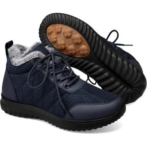 SHIBEVER Snow Boots for Women Winter: Warm Fur Lined Ankle Snow Booties Anti-Slip Waterproof Comfortable Outdoor Winter Shoes(Blue)