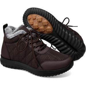 SHIBEVER Snow Boots for Women Winter: Warm Fur Lined Ankle Snow Booties Anti-Slip Waterproof Comfortable Outdoor Winter Shoes(Brown)