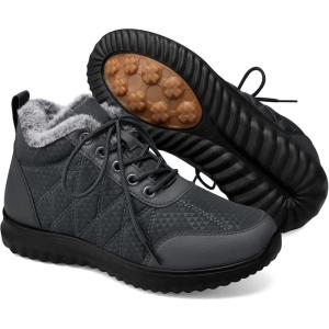SHIBEVER Snow Boots for Women Winter: Warm Fur Lined Ankle Snow Booties Anti-Slip Waterproof Comfortable Outdoor Winter Shoes(Grey)
