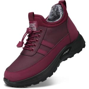 SHIBEVER Winter Snow Boots for Women: Warm Fur Lined Ankle Booties Comfortable Slip on Waterproof Outdoor Short Shoes(69-red)