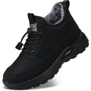 SHIBEVER Winter Snow Boots for Women: Waterproof Ankle Booties Warm Fur Lined Slip on Comfortable Walking Short Shoes Black Size 5.5