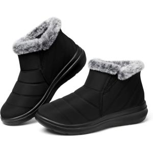 SHIBEVER Winter Waterproof Boots for Women: Snow Womens Ankle Fur Lined Shoes Slip On Warm Insulated Winter Boot(09 Black)
