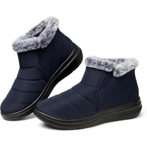 SHIBEVER Winter Waterproof Boots for Women: Snow Womens Ankle Fur Lined Shoes Slip On Warm Insulated Winter Boot(09 Blue)