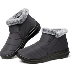 SHIBEVER Winter Waterproof Boots for Women: Snow Womens Ankle Fur Lined Shoes Slip On Warm Insulated Winter Boot(09 Gray)