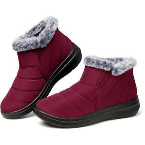 SHIBEVER Winter Waterproof Boots for Women: Snow Womens Ankle Fur Lined Shoes Slip On Warm Insulated Winter Boot(09 Red)