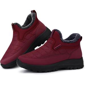 SHIBEVER Winter Waterproof Boots for Women: Snow Womens Ankle Fur Lined Shoes Slip On Warm Insulated Winter Boot(Red 68)