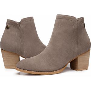SHIBEVER Women’s Ankle Boots Heel: Chunky Low Heeled Almond Toe Short Booties with Zipper Faux Suede Dress Western Fall 2025 Shoes(Grey Suede)