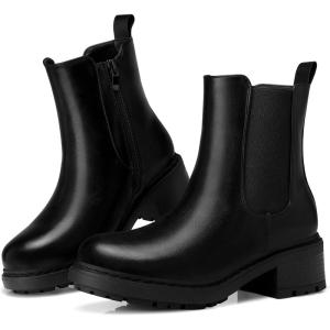 SHIBEVER Women’s Chelsea Boots Slip on Chunky Heel Platform Ankle Booties with Lug Sole for Fall Fashion 2025(Black)
