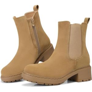 SHIBEVER Women’s Chelsea Boots Slip on Chunky Heel Platform Ankle Booties with Lug Sole for Fall Fashion 2025(Brown)