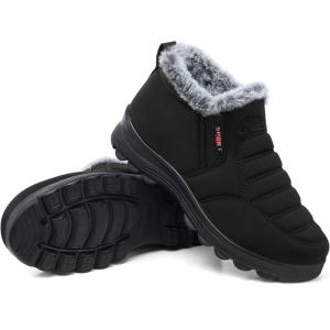 SHIBEVER Womens Snow Boots Ankle Booties Waterproof Winter Boots Synthetic Leather Side Zip Fashion Boots(Black)