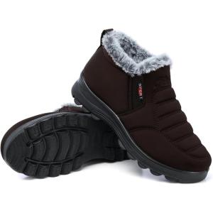 SHIBEVER Womens Snow Boots Ankle Booties Waterproof Winter Boots Synthetic Leather Side Zip Fashion Boots(Brown)