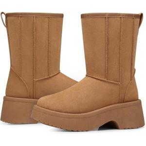 SHIBEVER Women’s Snow Boots Winter: Suede Fur Lined Waterproof Anti-Slip Furry Platform Women Ankle Snow Boots(29 Chestnut)