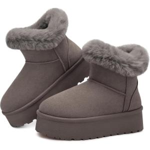 SHIBEVER Women’s Snow Boots Winter: Suede Fur Lined Waterproof Anti-Slip Furry Platform Women Ankle Snow Boots(Grey)