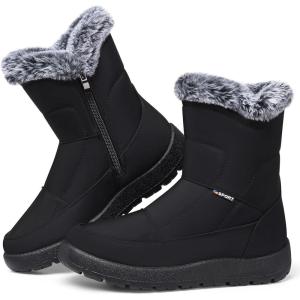 SHIBEVER Women’s Snow Boots Winter: Waterproof Fur Lined Anti-Slip Ankle Booties Outdoor Comfortable Warm Women Snow Boot(Black)
