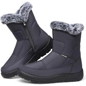 SHIBEVER Women’s Snow Boots Winter: Waterproof Fur Lined Anti-Slip Ankle Booties Outdoor Comfortable Warm Women Snow Boot(Grey)