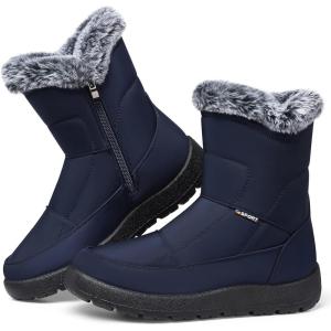 SHIBEVER Women’s Snow Boots Winter: Waterproof Fur Lined Anti-Slip Ankle Booties Outdoor Comfortable Warm Women Snow Boot(Navy Blue)