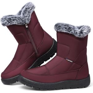 SHIBEVER Women’s Snow Boots Winter: Waterproof Fur Lined Anti-Slip Ankle Booties Outdoor Comfortable Warm Women Snow Boot(Red)