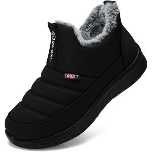 SHIBEVER Womens Winter Snow Boots: Women Ankle Booties Warm Fur Lined Waterproof Insulated Slip On Outdoor Shoes(03 Black)