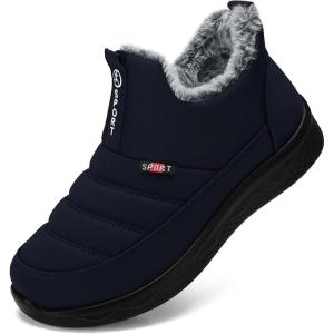 SHIBEVER Womens Winter Snow Boots: Women Ankle Booties Warm Fur Lined Waterproof Insulated Slip On Outdoor Shoes(03 Blue)