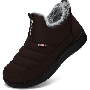 SHIBEVER Womens Winter Snow Boots: Women Ankle Booties Warm Fur Lined Waterproof Insulated Slip On Outdoor Shoes(03 Brown)