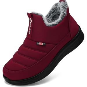 SHIBEVER Womens Winter Snow Boots: Women Ankle Booties Warm Fur Lined Waterproof Insulated Slip On Outdoor Shoes(03 Red)