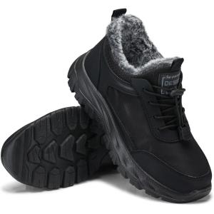 SHIBEVER Womens Winter Snow Boots: Women Ankle Booties Warm Fur Lined Waterproof Insulated Slip On Outdoor Shoes(77 Black)