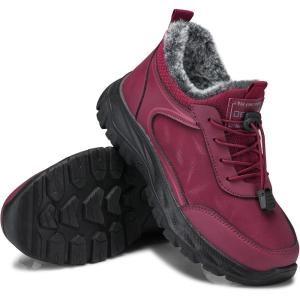 SHIBEVER Womens Winter Snow Boots: Women Ankle Booties Warm Fur Lined Waterproof Insulated Slip On Outdoor Shoes(77 Red)