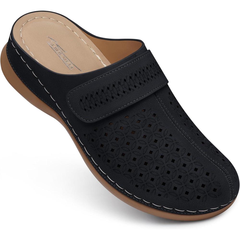 imageSHIBEVER Clogs for Women Mules Shoes Comfortable Slip On Closed Toe Sandals Summer Casual Walking Platform SlidesBlack