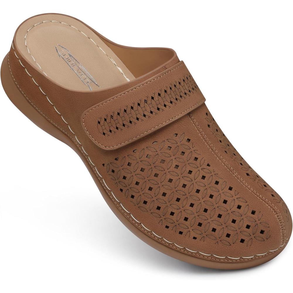 imageSHIBEVER Clogs for Women Mules Shoes Comfortable Slip On Closed Toe Sandals Summer Casual Walking Platform SlidesBrown
