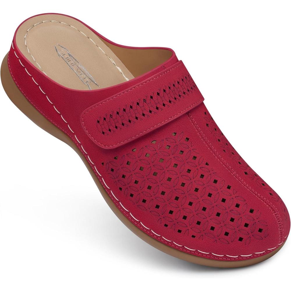 imageSHIBEVER Clogs for Women Mules Shoes Comfortable Slip On Closed Toe Sandals Summer Casual Walking Platform SlidesRed