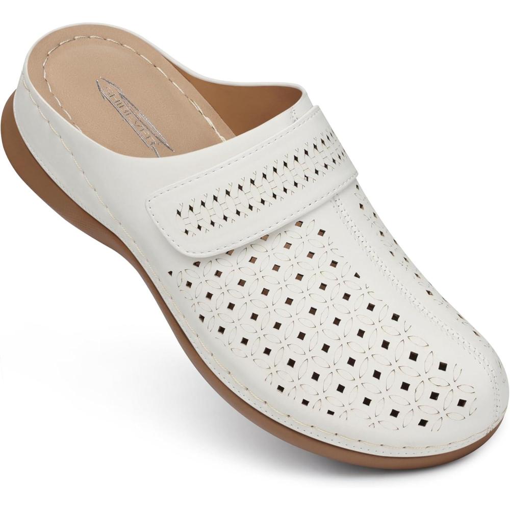 imageSHIBEVER Clogs for Women Mules Shoes Comfortable Slip On Closed Toe Sandals Summer Casual Walking Platform SlidesWhite