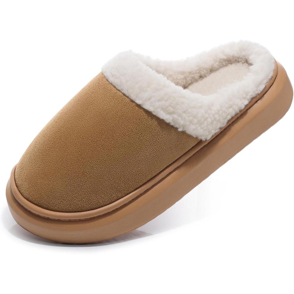 imageSHIBEVER Fuzzy Slippers Women Indoor Memory Foam Warm House Shoes  Slip On Closed Toe Comfy Bedroom Slippers Women73chestnut