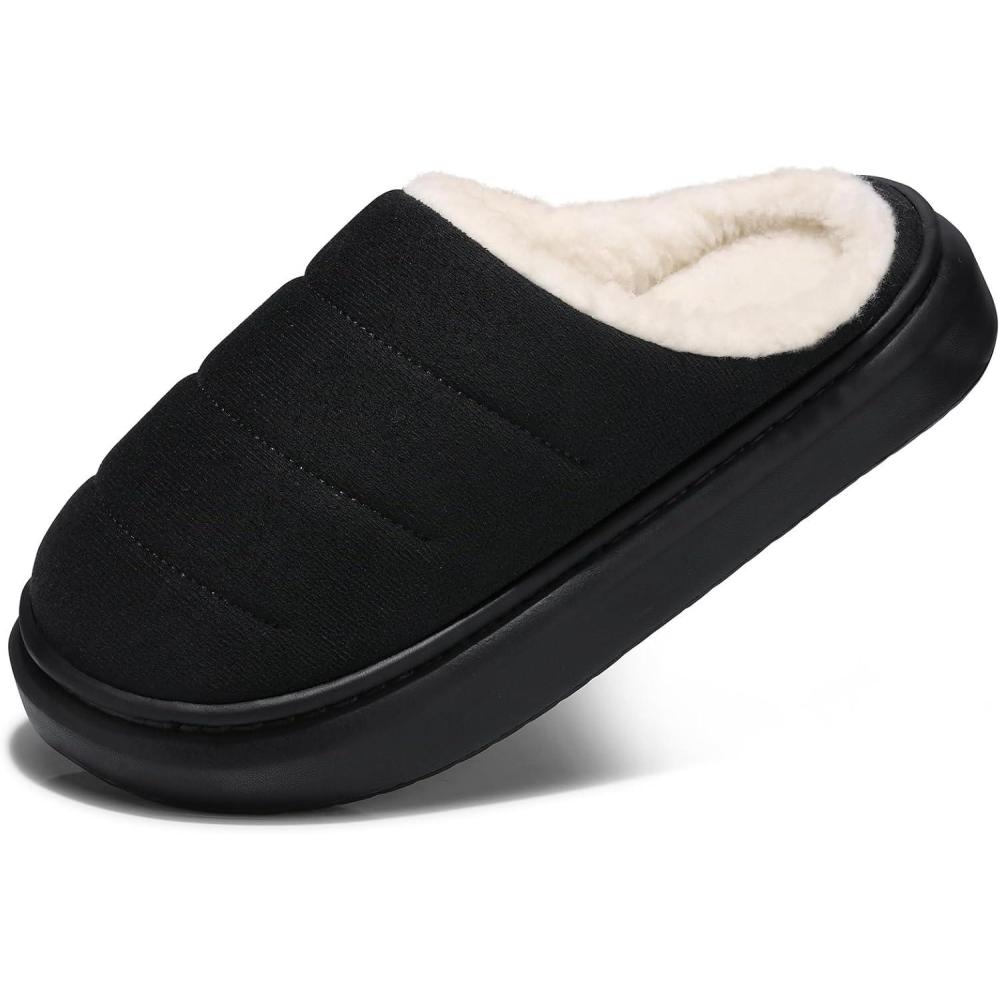 imageSHIBEVER Fuzzy Slippers Women Indoor Memory Foam Warm House Shoes  Slip On Closed Toe Comfy Bedroom Slippers Women74black