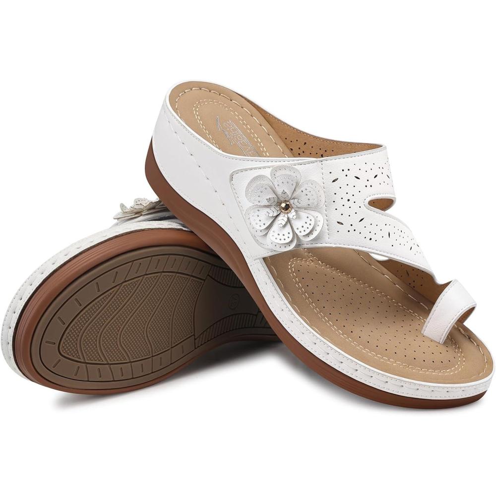 imageSHIBEVER Wedge Sandals for Women Dressy Comfortable Sandals for Women  Summer Casual Walking Slip On Split Toe Wedges55white