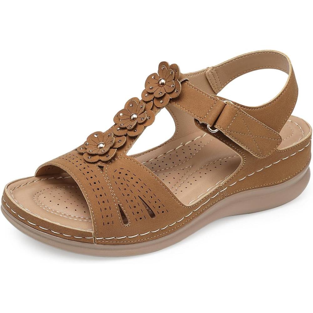 imageSHIBEVER Wedge Sandals for Women Dressy Comfortable Summer Platform Casual Dress Women Sandal68 Brown