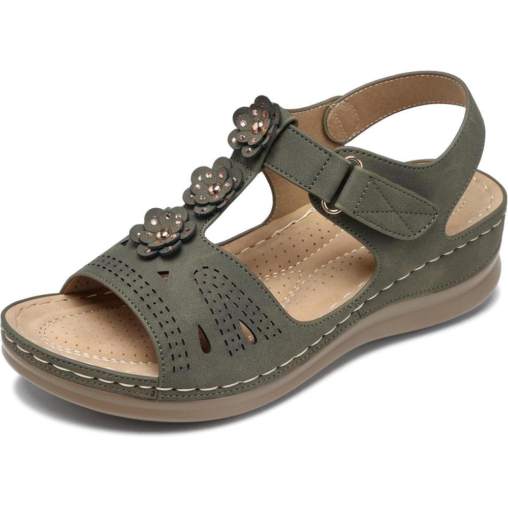 imageSHIBEVER Wedge Sandals for Women Dressy Comfortable Summer Platform Casual Dress Women Sandal68 Green