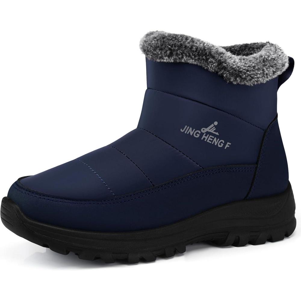 imageSHIBEVER Winter Boots for Women Snow Fur Lined Warm Ankle Boots  Adjustable Water Resistant Outdoor Zipper Snow Shoes070blue