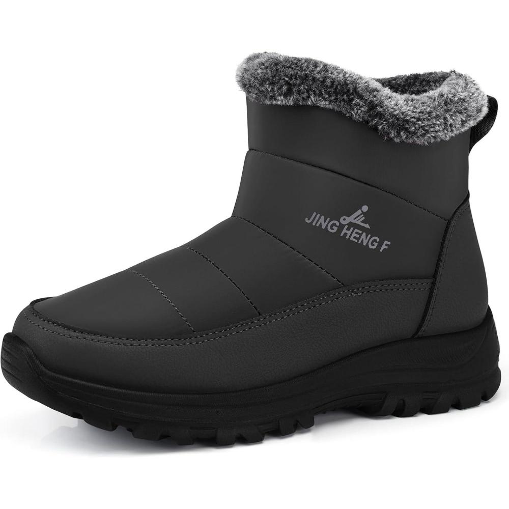 imageSHIBEVER Winter Boots for Women Snow Fur Lined Warm Ankle Boots  Adjustable Water Resistant Outdoor Zipper Snow Shoes070grey