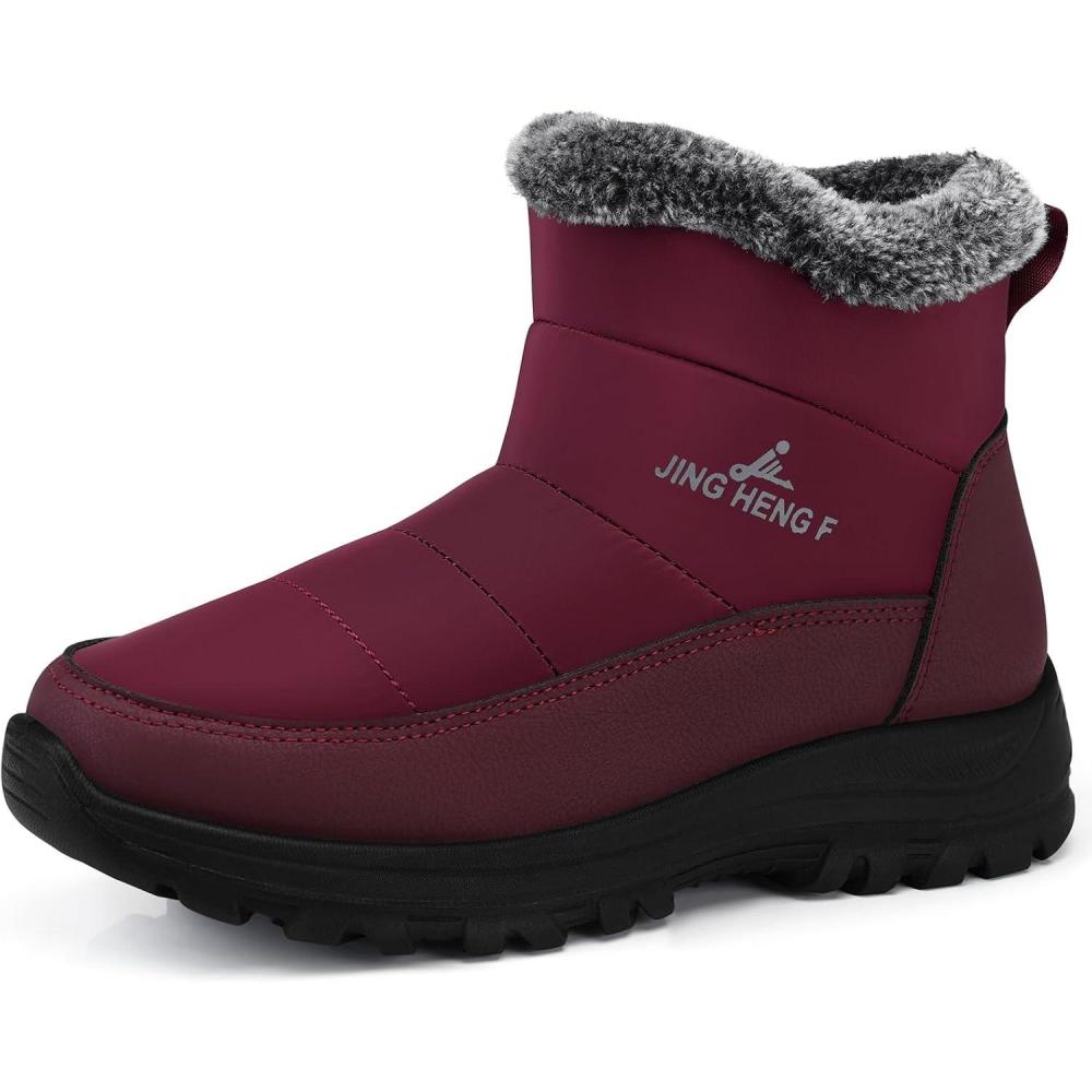 imageSHIBEVER Winter Boots for Women Snow Fur Lined Warm Ankle Boots  Adjustable Water Resistant Outdoor Zipper Snow Shoes070red