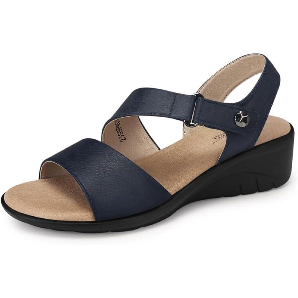 imageSHIBEVER Womens Low Wedge Heel Sandals Dressy Summer Comfortable Ankle Strap Sandals Open Toe Causal Platform ShoesBlue