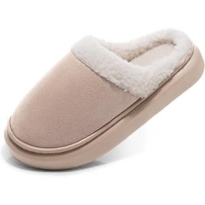 SHIBEVER Fuzzy Slippers Women Indoor: Memory Foam Warm House Shoes – Slip On Closed Toe Comfy Bedroom Slippers Women(73-apricot)