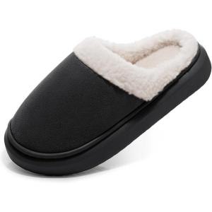 SHIBEVER Fuzzy Slippers Women Indoor: Memory Foam Warm House Shoes – Slip On Closed Toe Comfy Bedroom Slippers Women(73-black)
