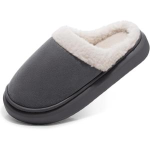 SHIBEVER Fuzzy Slippers Women Indoor: Memory Foam Warm House Shoes – Slip On Closed Toe Comfy Bedroom Slippers Women(73-gray)
