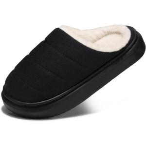 SHIBEVER Fuzzy Slippers Women Indoor: Memory Foam Warm House Shoes – Slip On Closed Toe Comfy Bedroom Slippers Women(74-black)