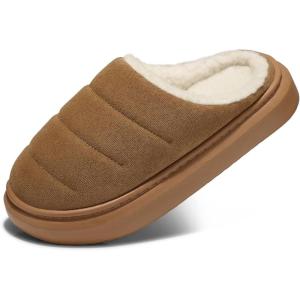 SHIBEVER Fuzzy Slippers Women Indoor: Memory Foam Warm House Shoes – Slip On Closed Toe Comfy Bedroom Slippers Women(74-chestnut)