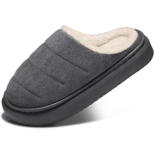 SHIBEVER Fuzzy Slippers Women Indoor: Memory Foam Warm House Shoes – Slip On Closed Toe Comfy Bedroom Slippers Women(74-gray)