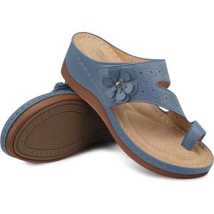 SHIBEVER Wedge Sandals for Women Dressy: Comfortable Sandals for Women – Summer Casual Walking Slip On Split Toe Wedges(55light Blue)