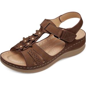 SHIBEVER Wedge Sandals for Women Dressy: Comfortable Summer Platform Casual Dress Women Sandal(41 Brown)
