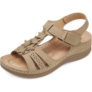 SHIBEVER Wedge Sandals for Women Dressy: Comfortable Summer Platform Casual Dress Women Sandal(41 Khaki)